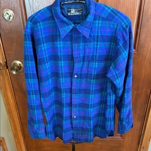 Lobo by Pendleton Mens Blue Plaid Wool Flannel Shirt Vintage Made in USA Large